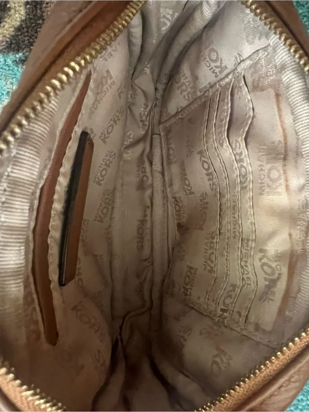 Michael Kors Tan Brown Pebble Leather Crossbody with Gold Plate